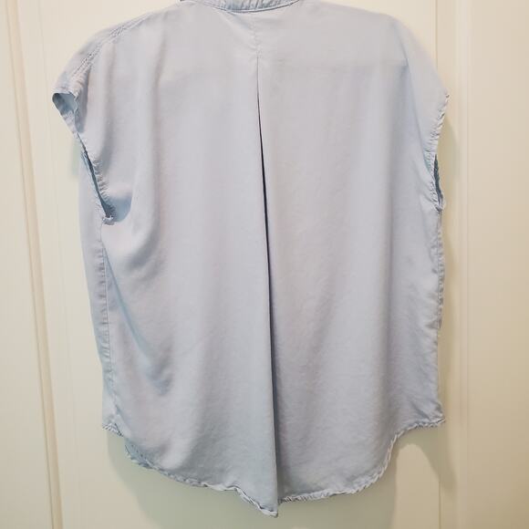 Workshop Republic Clothing Cap Sleeve Shirt Women Small Blue Button-Down Tencel - Picture 4 of 6